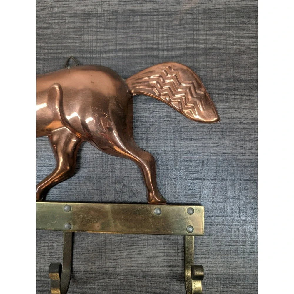 Vintage Copper Horse Key Holder Wall Mount Brass Hooks‎ Equestrian Decor
